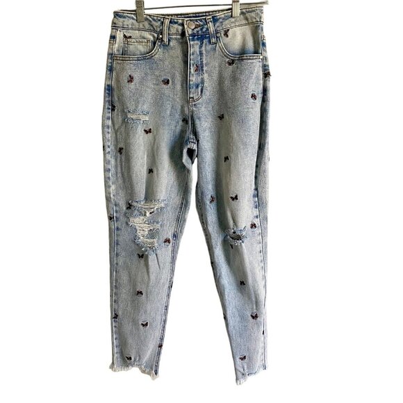 Tinseltown Denim - Tinseltown Distressed High Rise Jeans With Butterflies Size 7 NEW NWT